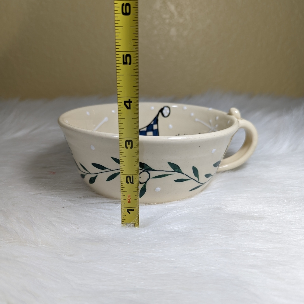 Vintage Studio Art Pottery Soup Bowl Christmas Snowman Hand Painted Signed Dated - Picture 3 of 6